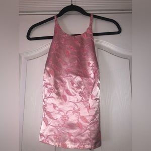 Light Pink Satin Floral Criss Cross Top